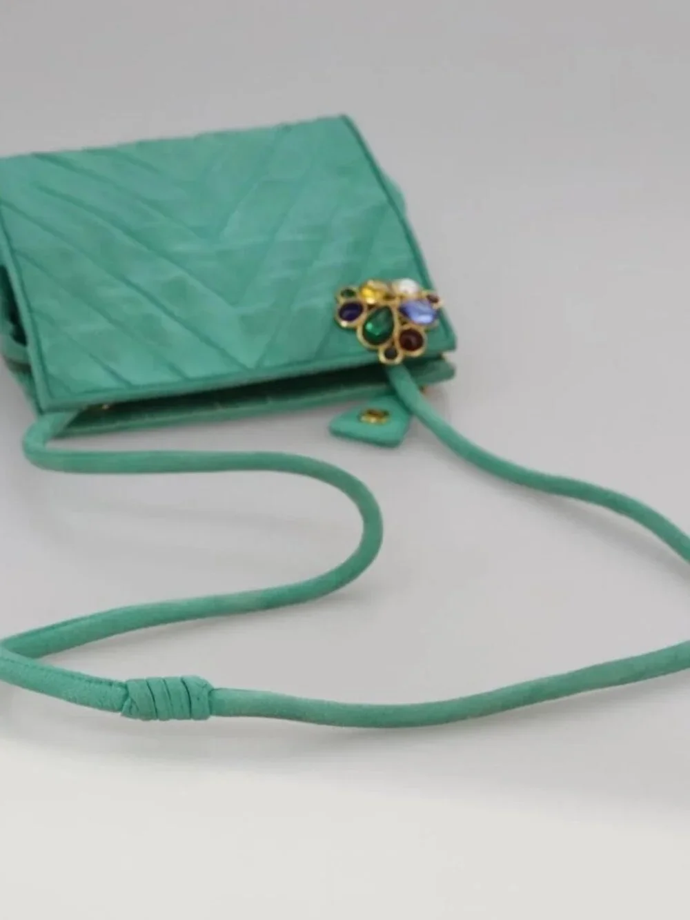 CHANEL V stitch Shoulder Bag Nylon Green Gold CC Auth 107879
